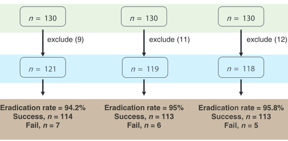 Comparison of three different regimens against Helicobacter pylori as a first-line treatment: A randomized clinical trial