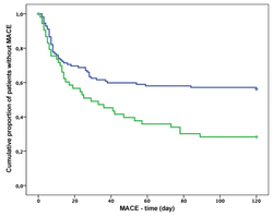 Prognostic value of a decrease in mean platelet volume, platelet distribution width, and platelet-large cell ratio for major adverse cardiovascular events after myocardial infarction without ST-segment elevation: An observational study